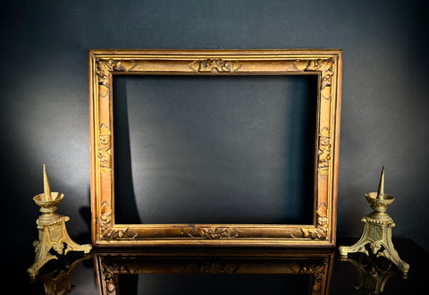 Large Shabby Vintage Picture Frame  |  Carved Wood  | Worn Gilt Finish (75cm x 59.5cm)