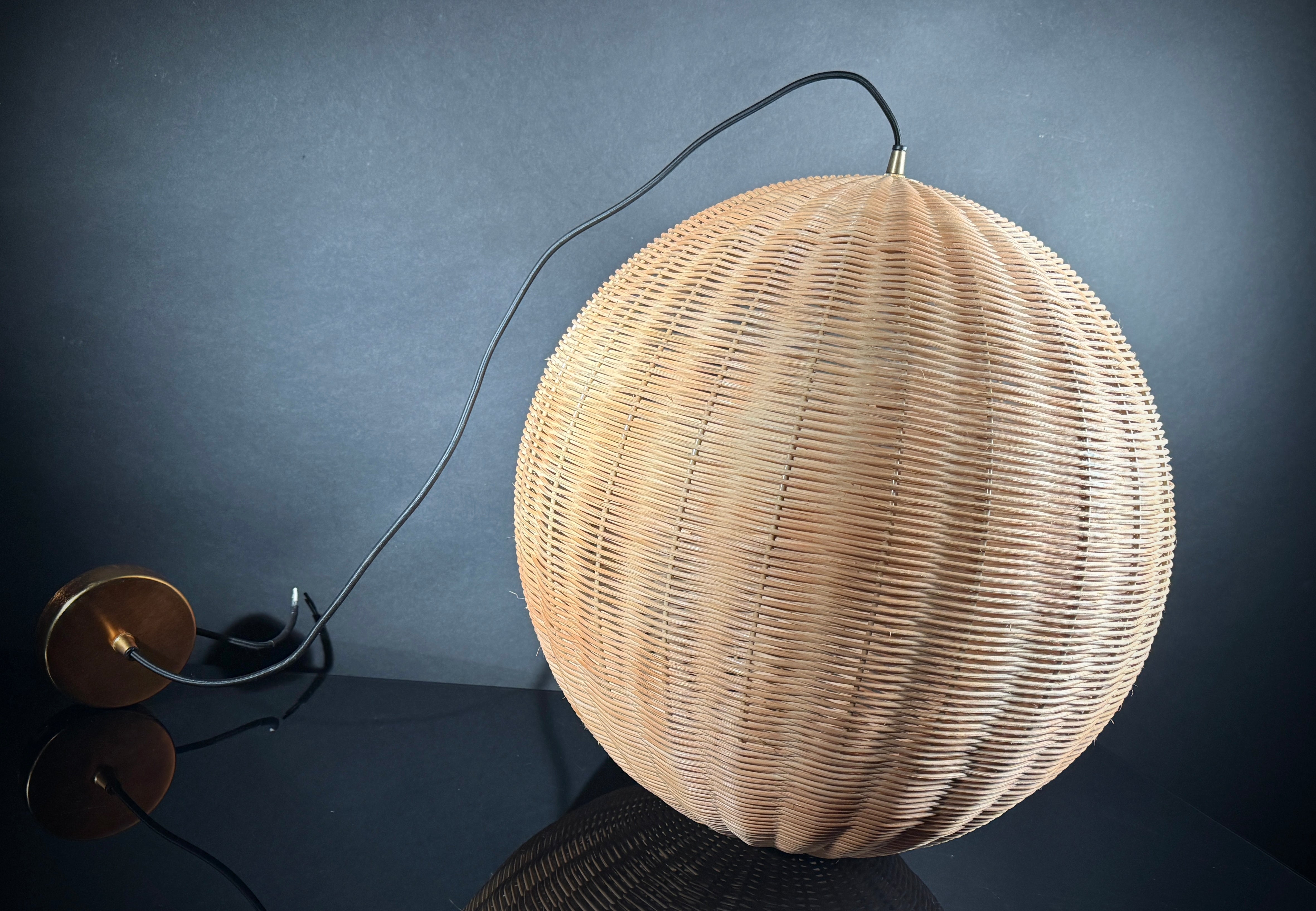 Large (48cm) Pooky Natural Rattan Hector Ball Pendant Light – Handwoven Wicker Hanging Lamp