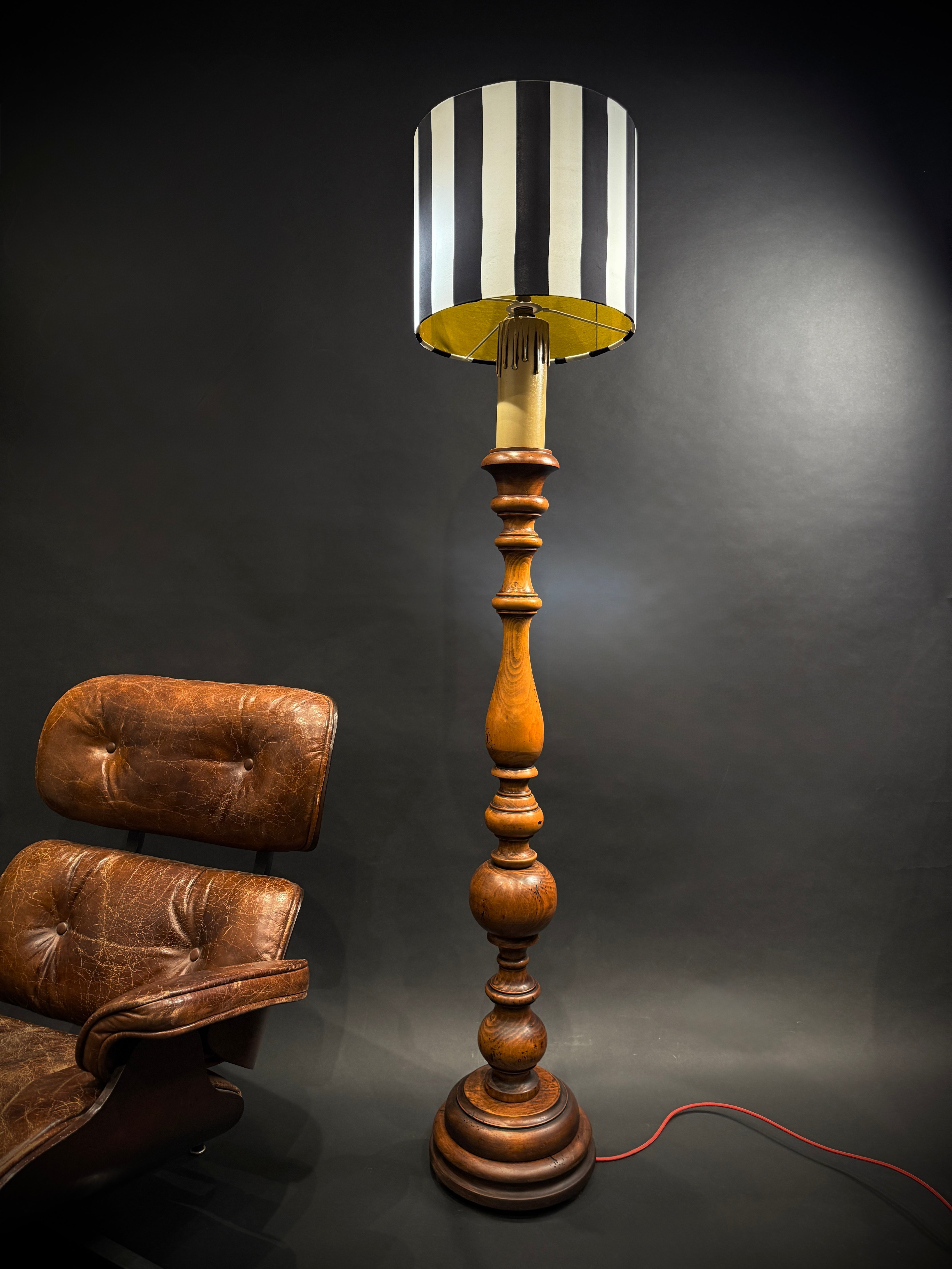 Extra Large Classic Antique Wood Giant Candlestick Floor Lamp