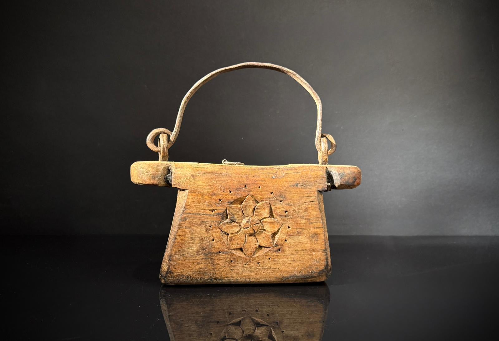 Vintage Wooden Indian Oil Pot  | Axle Grease Pot / Carrier