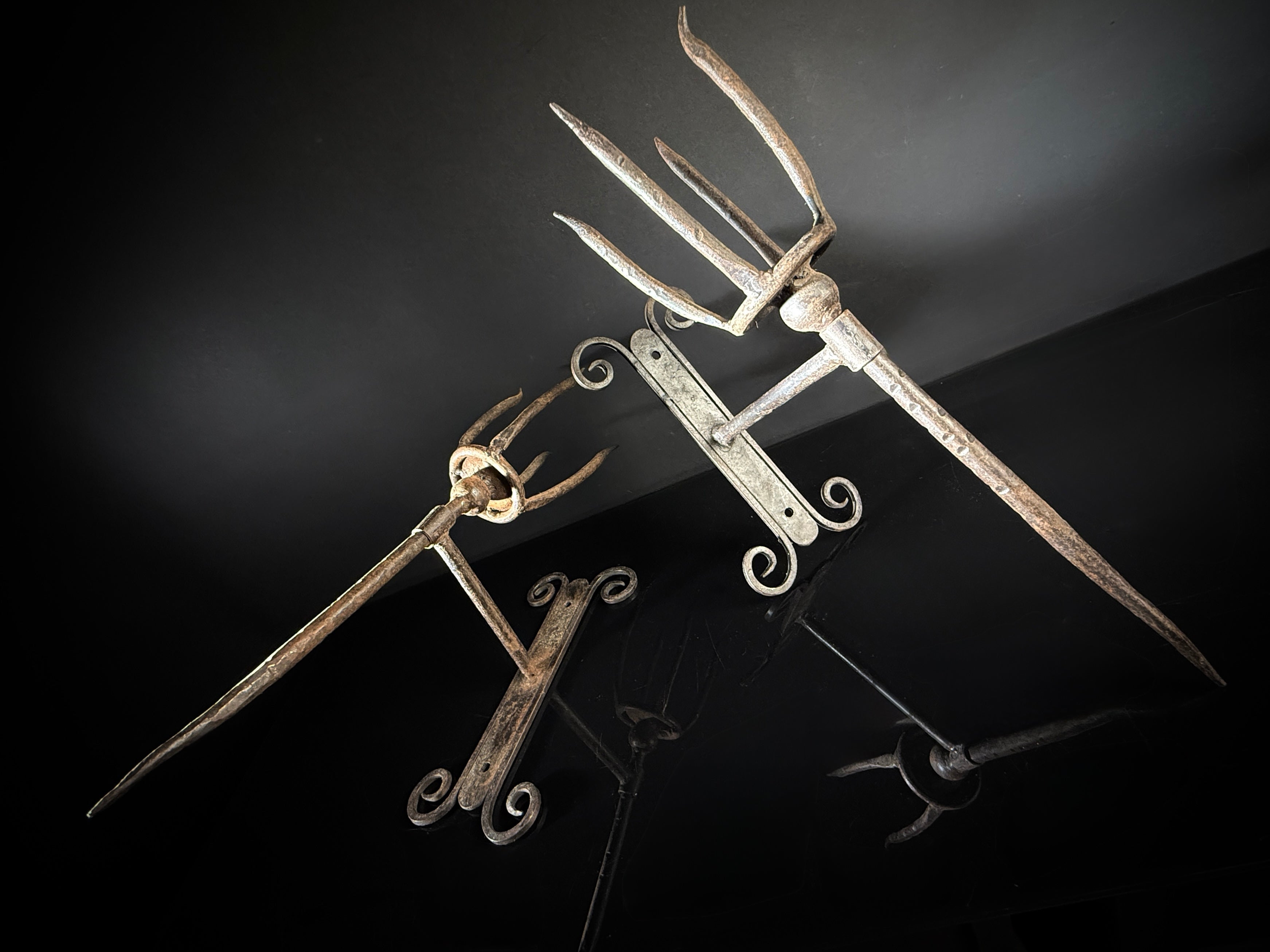Unusual Pair of Wrought Iron Candle Torchere Sconces  |  Medieval Style  |  Hand-Forged