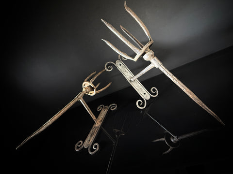 Unusual Pair of Wrought Iron Candle Torchere Sconces  |  Medieval Style  |  Hand-Forged