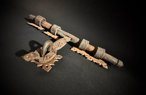 Moroccan Hand-Forged Door Bolt – Zekrhoum Kadim Iron Latch  |   Pre-Drilled Holes, Rustic Hardware