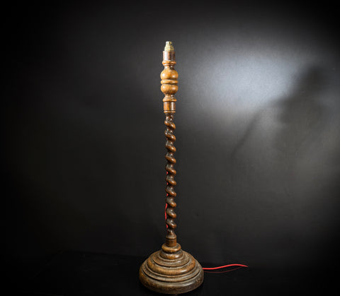 Antique Wood Floor Lamp | Barley Twist Stem, Stepped Base (100cm)