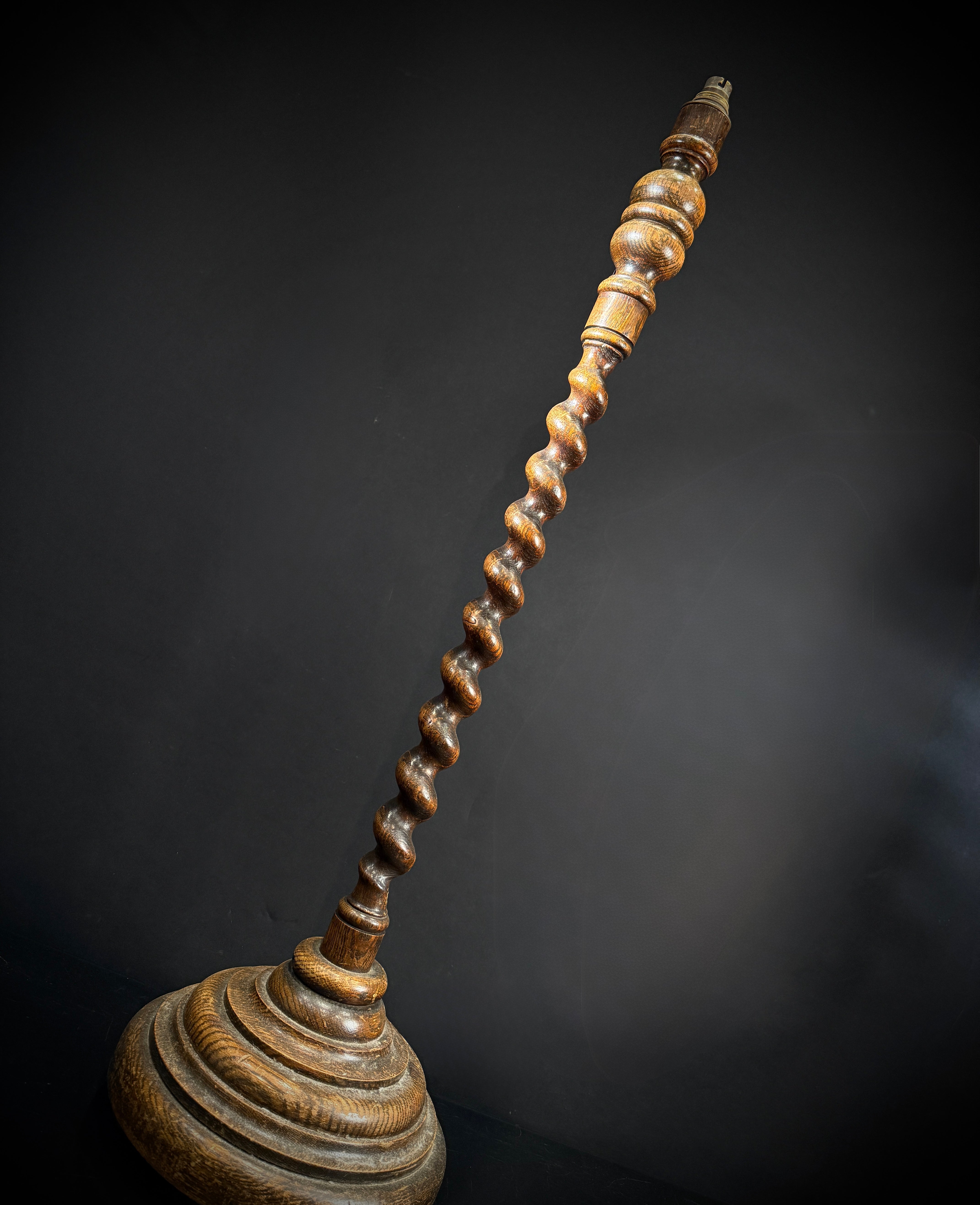 Antique Wood Floor Lamp | Barley Twist Stem, Stepped Base (100cm)