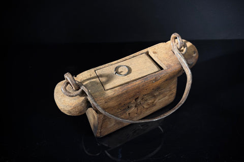 Vintage Wooden Indian Oil Pot  | Axle Grease Pot / Carrier