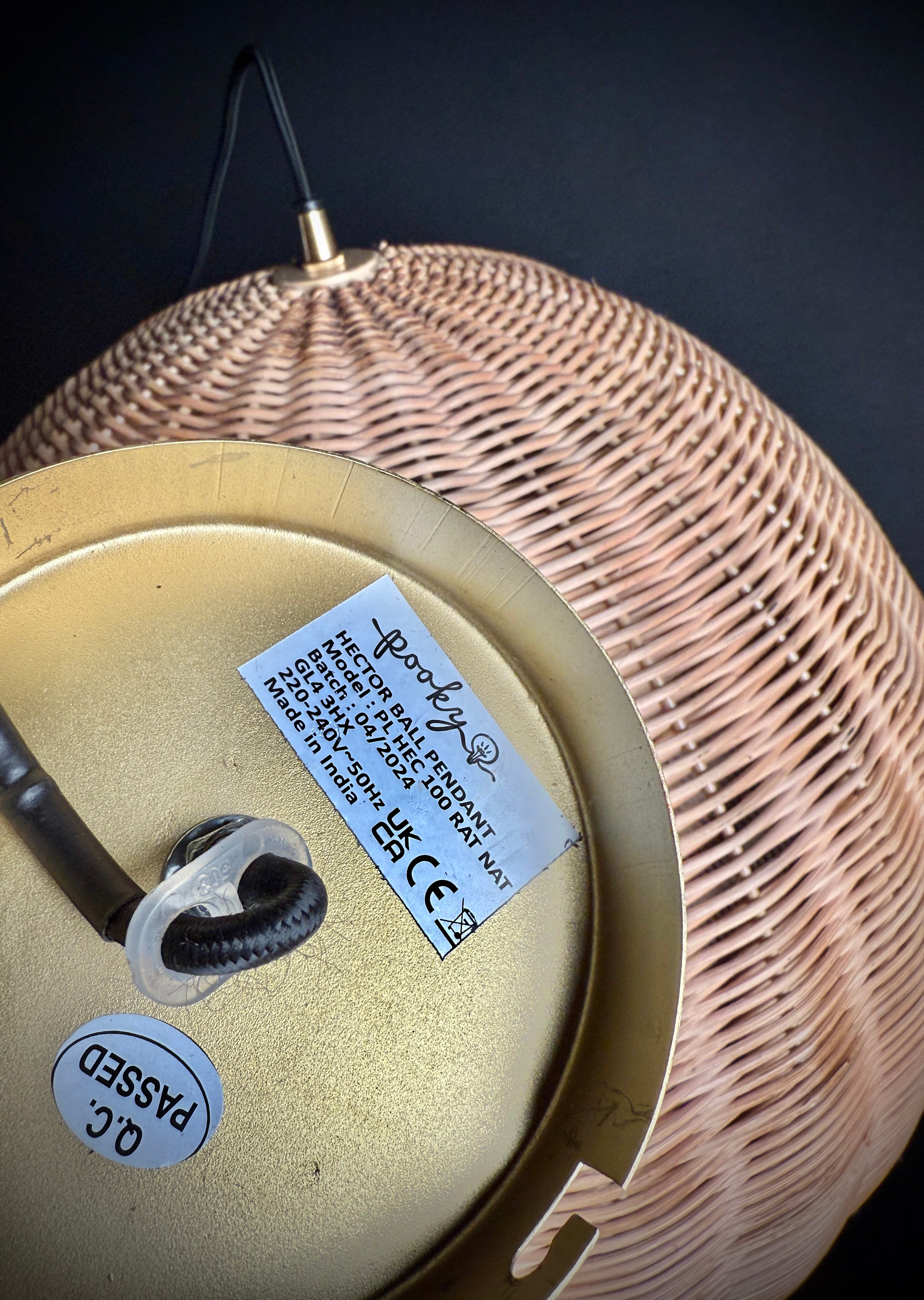 Large (48cm) Pooky Natural Rattan Hector Ball Pendant Light – Handwoven Wicker Hanging Lamp