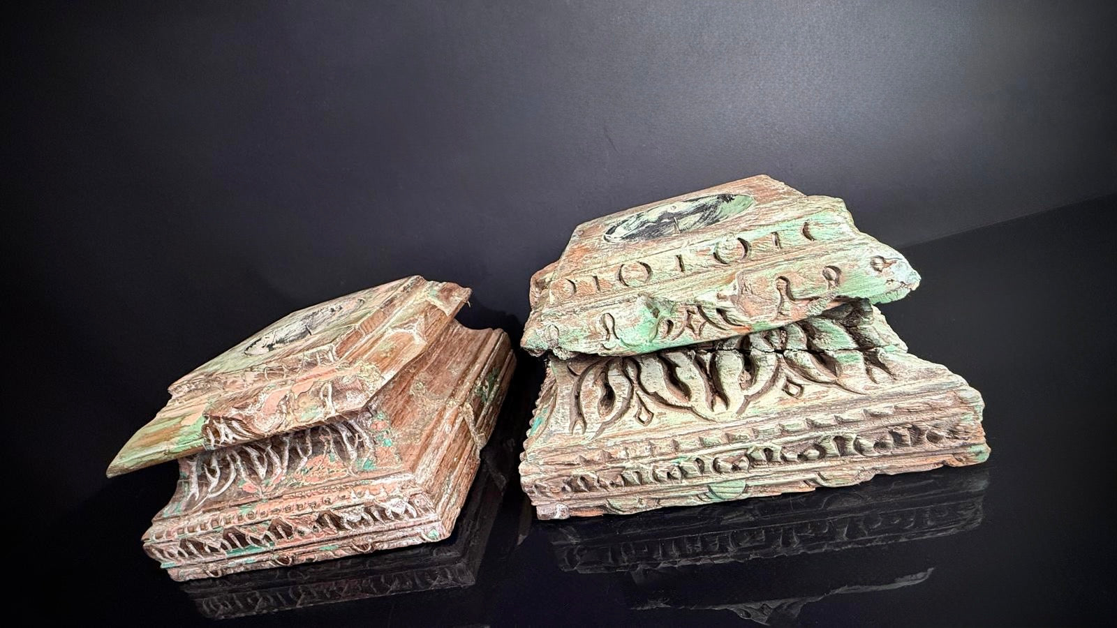 Antique Hand-Carved Indian Pillar Candle Holders | 19th Century Architectural Decor