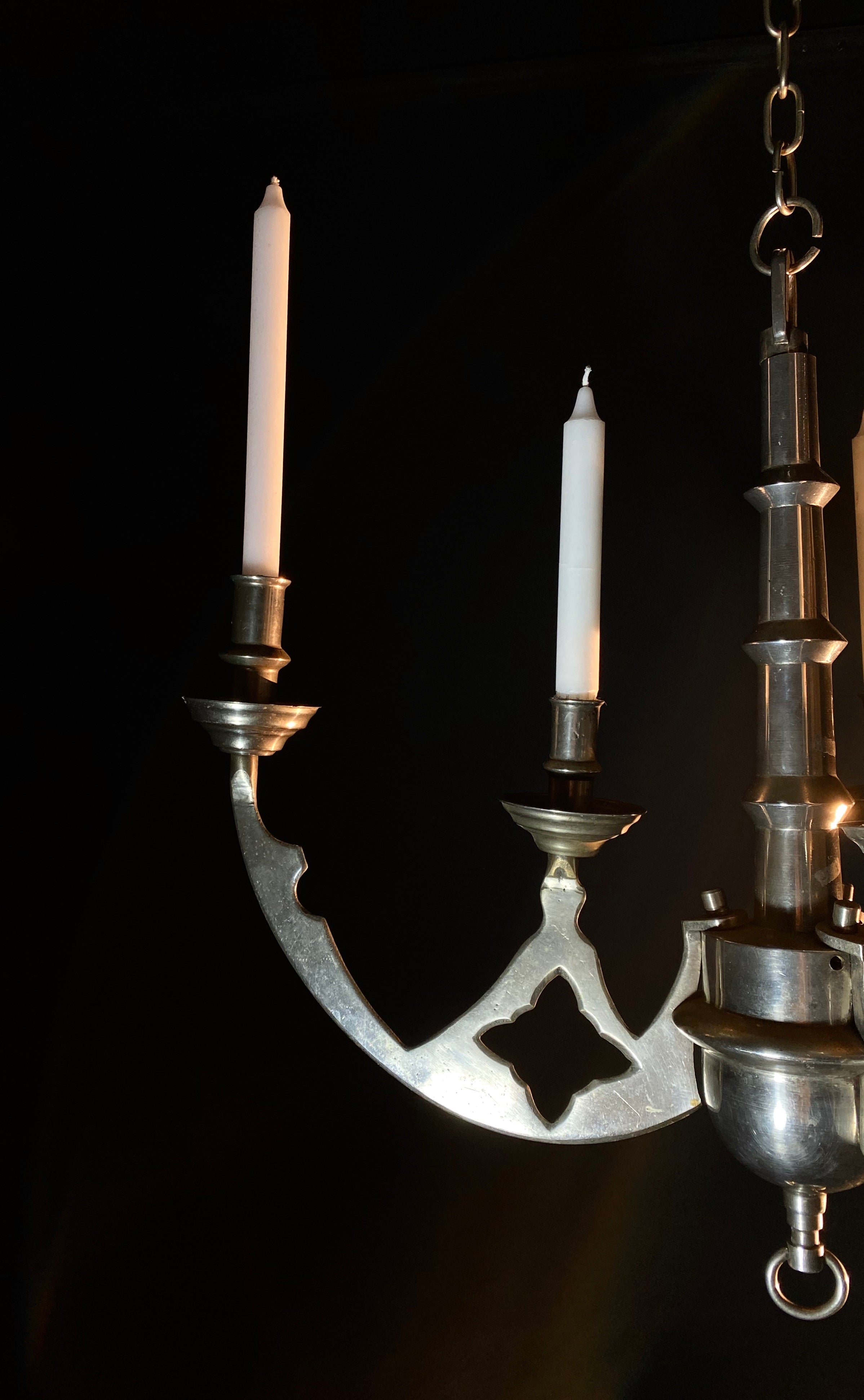 Large Antique Bronze Candle Chandelier | Gothic Design | 3-Arm Candle Light