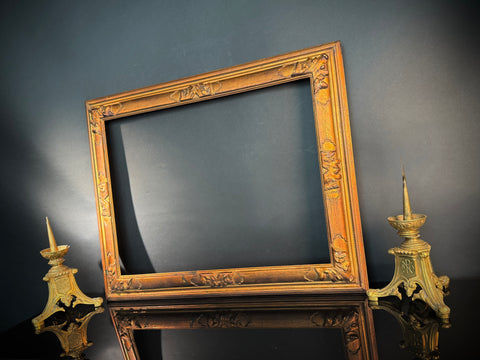 Large Shabby Vintage Picture Frame  |  Carved Wood  | Worn Gilt Finish (75cm x 59.5cm)