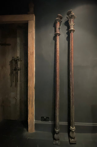 Antique Church Oak Pilasters  |  Pair (x2)  | Large Salvaged Hardwood Columns 194cm