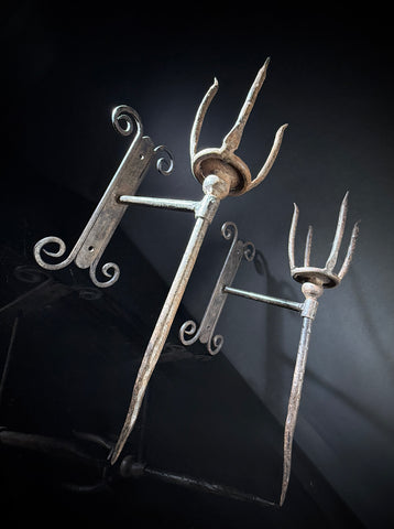 Unusual Pair of Wrought Iron Candle Torchere Sconces  |  Medieval Style  |  Hand-Forged
