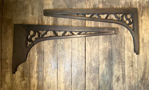 Pair Antique Gothic Oak Arch Panels  |  Large French Salvaged Architectural Wood  |  120cm Width