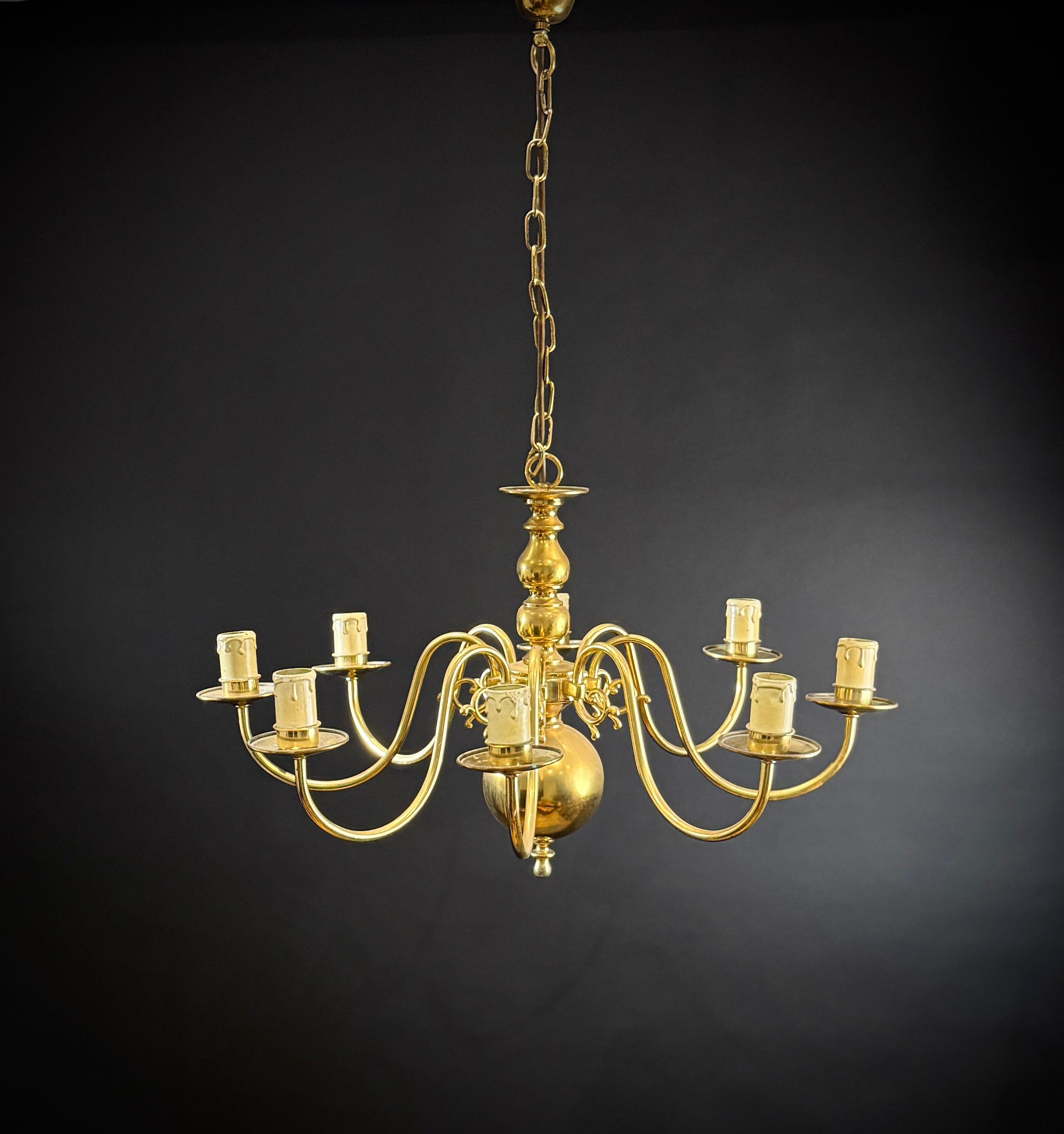 Large Classic Brass 8 Arm Chandelier / Vintage Ceiling Light - Brass Chandelier Light