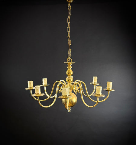 Large Classic Brass 8 Arm Chandelier / Vintage Ceiling Light - Brass Chandelier Light