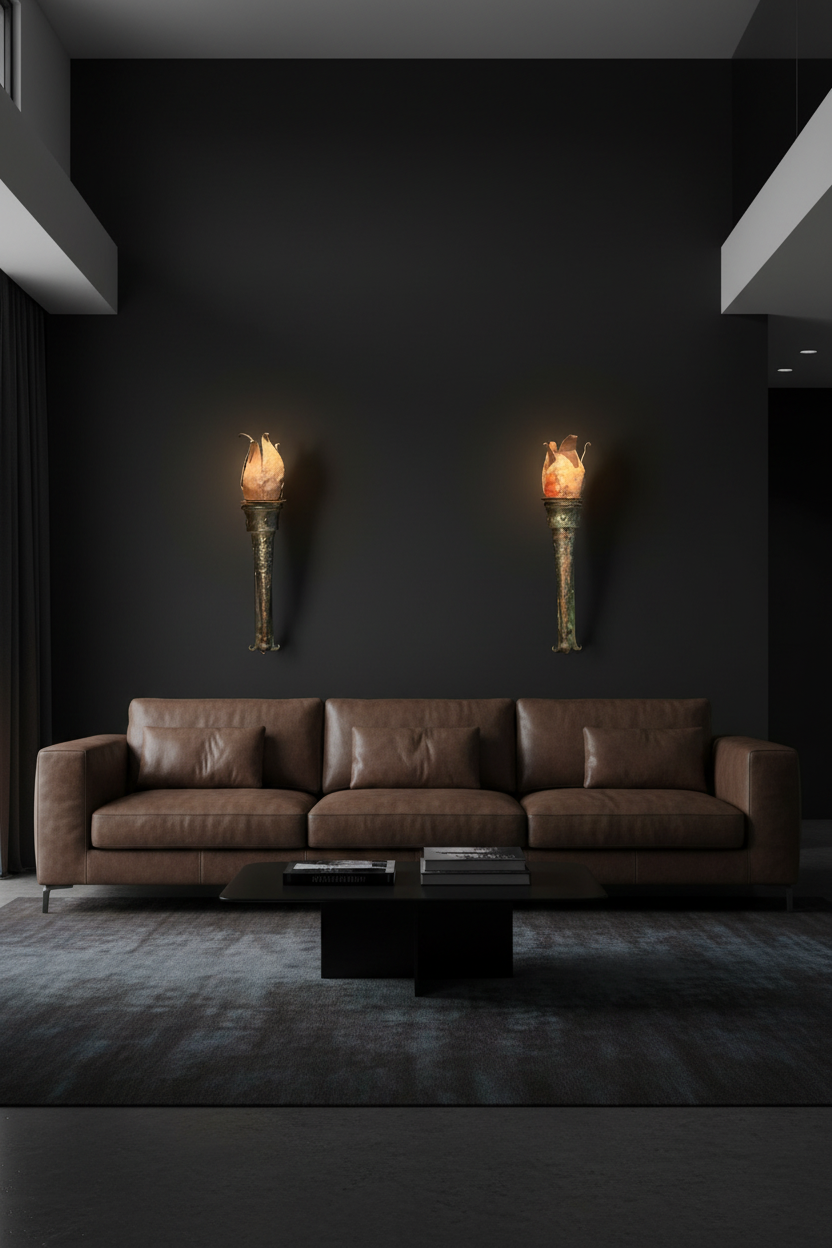 Pair of Large Weighty Antique Iron Wall Sconces | Torchere -Style  | Large