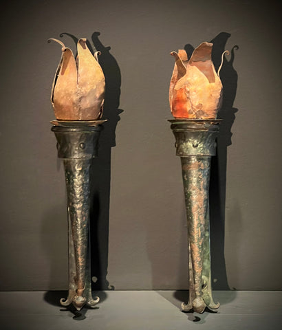 Pair of Large Weighty Antique Iron Wall Sconces | Torchere -Style  | Large