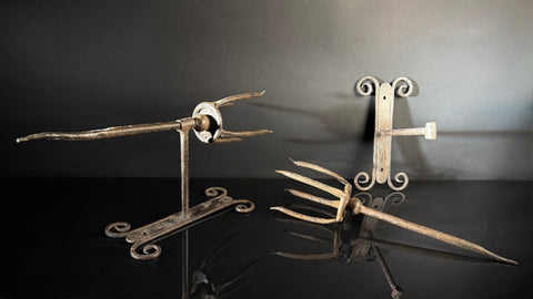 Unusual Pair of Wrought Iron Candle Torchere Sconces  |  Medieval Style  |  Hand-Forged