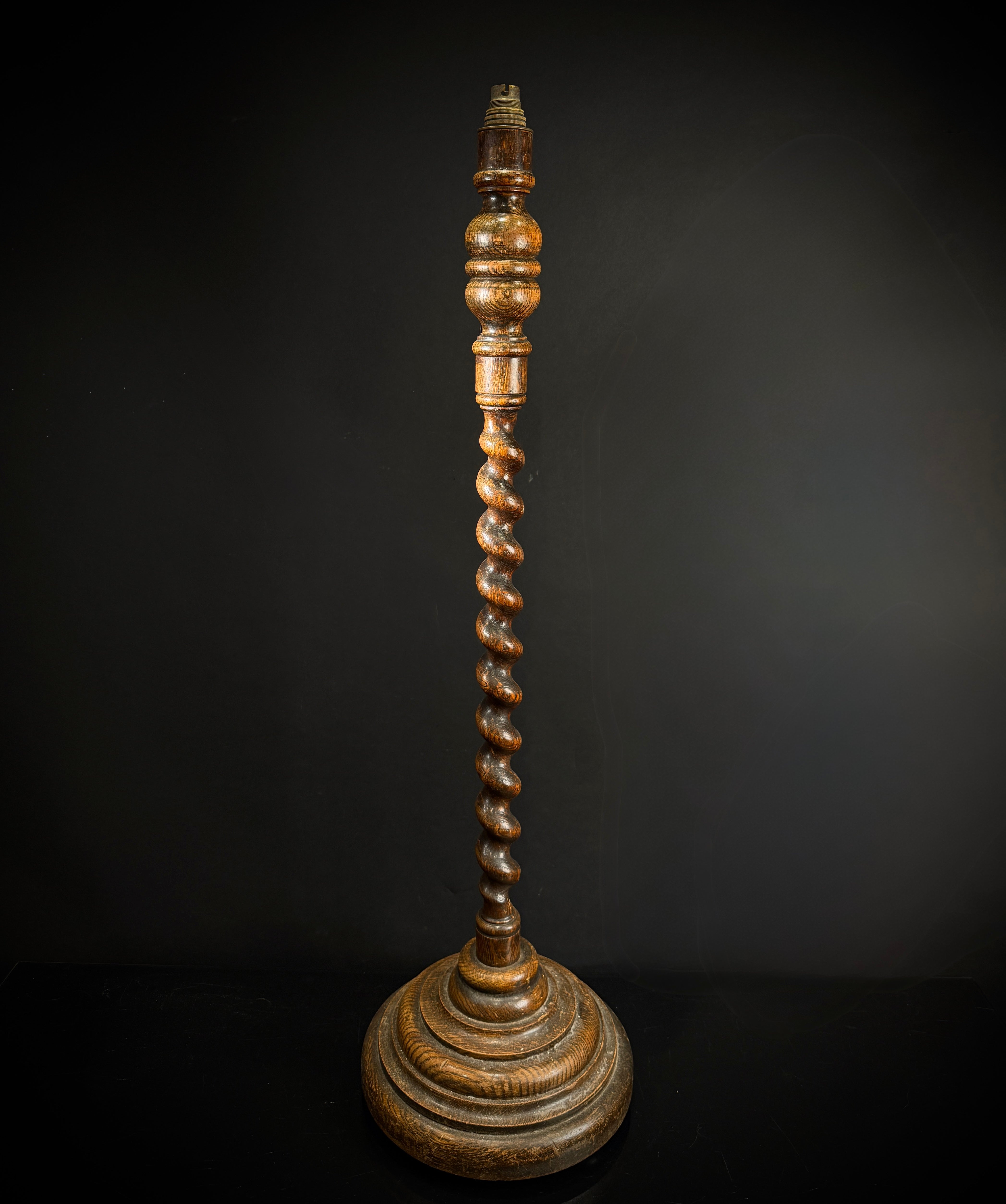 Antique Wood Floor Lamp | Barley Twist Stem, Stepped Base (100cm)