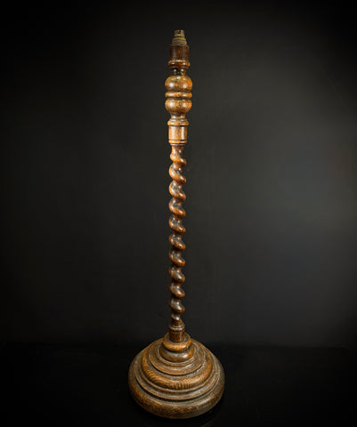 Antique Wood Floor Lamp | Barley Twist Stem, Stepped Base (100cm)