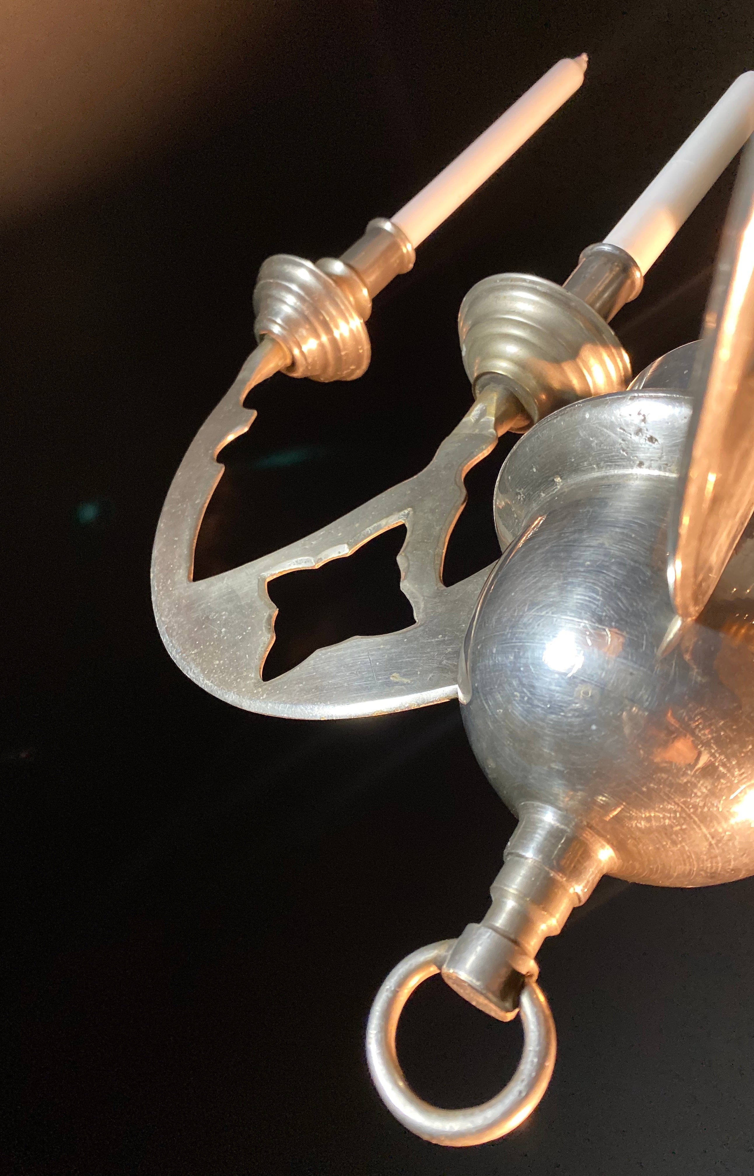Large Antique Bronze Candle Chandelier | Gothic Design | 3-Arm Candle Light