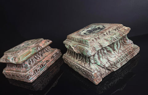 Antique Hand-Carved Indian Pillar Candle Holders | 19th Century Architectural Decor
