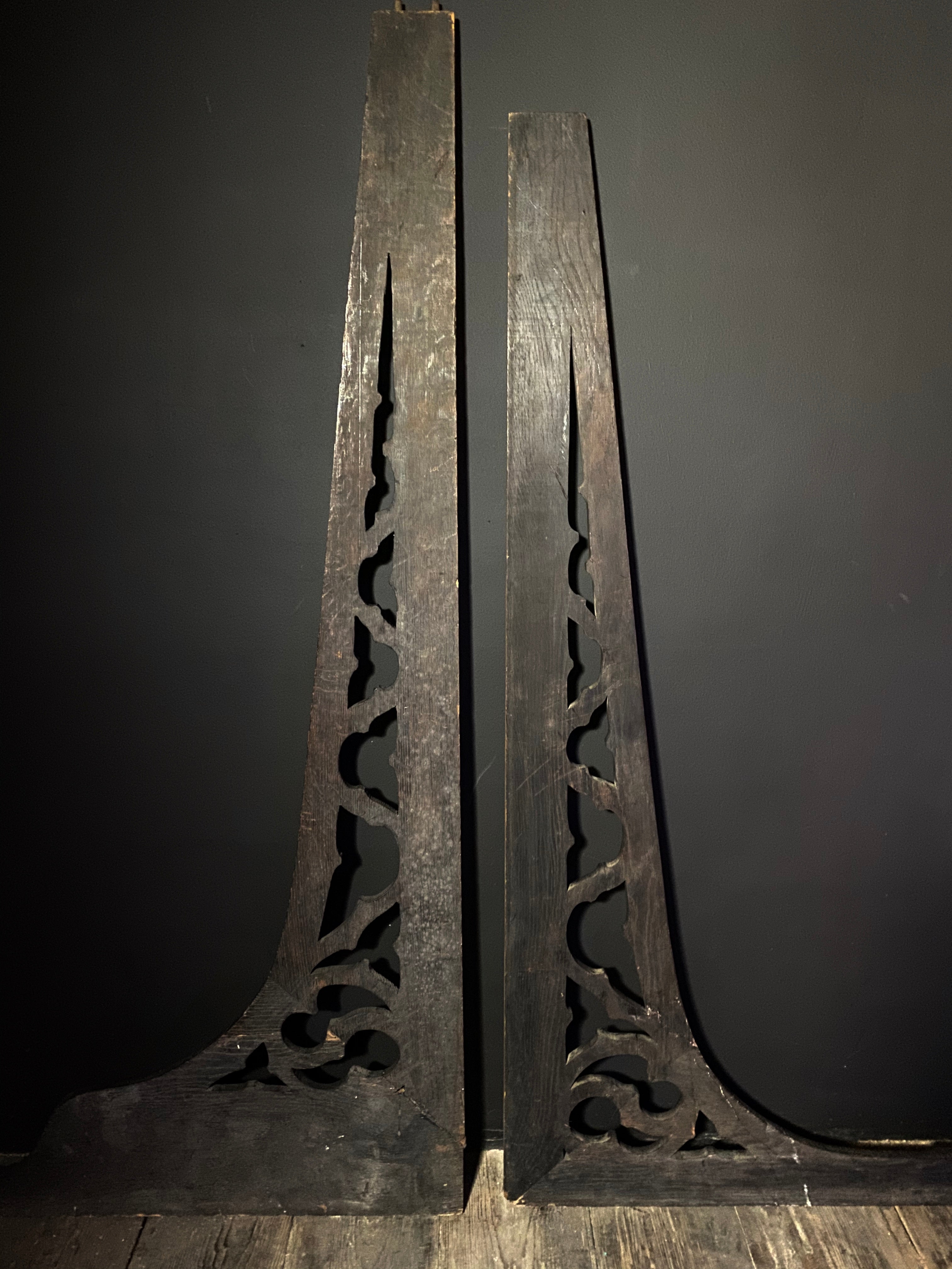 Pair Antique Gothic Oak Arch Panels  |  Large French Salvaged Architectural Wood  |  120cm Width