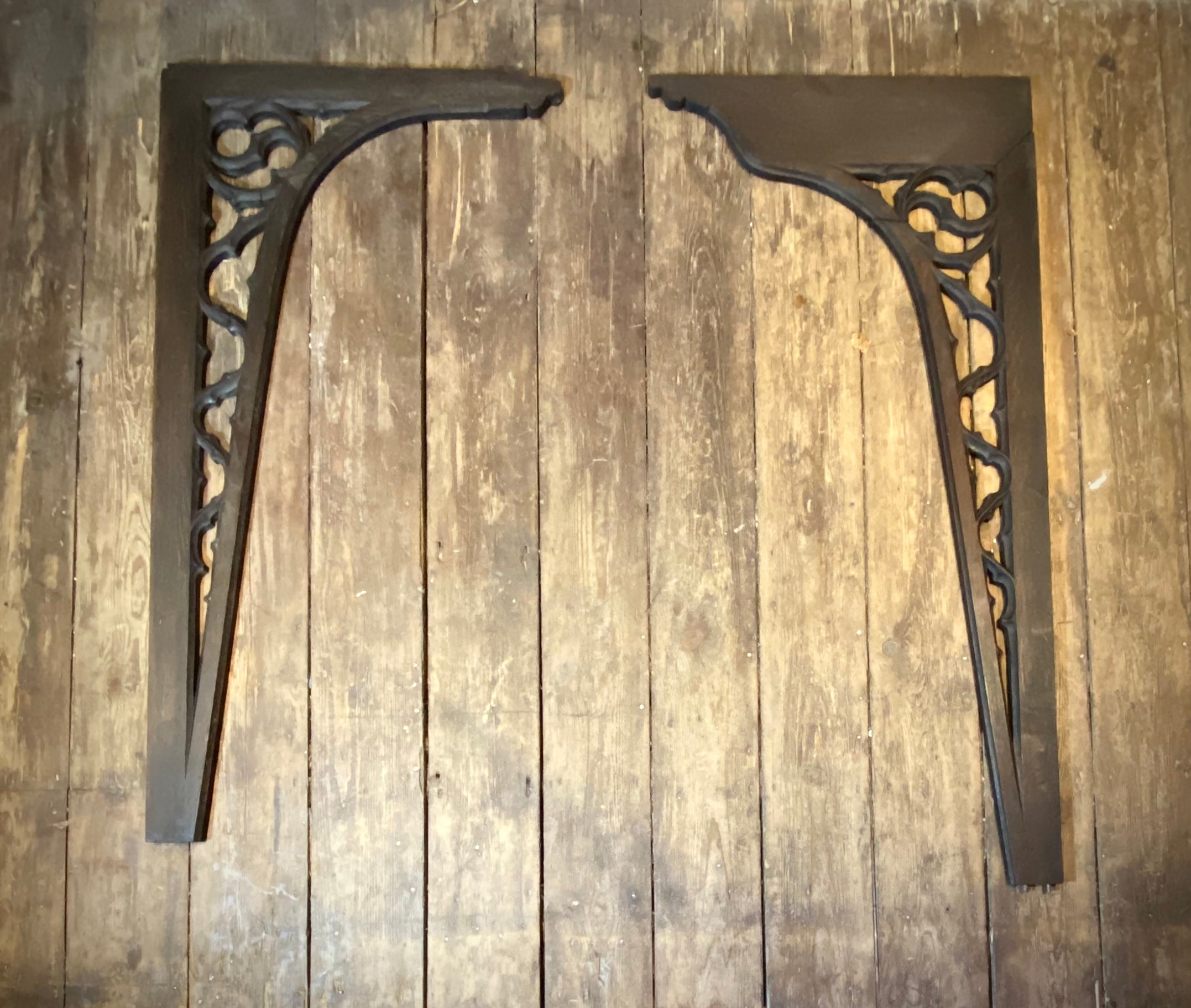 Pair Antique Gothic Oak Arch Panels  |  Large French Salvaged Architectural Wood  |  120cm Width
