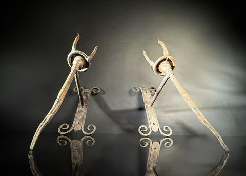 Unusual Pair of Wrought Iron Candle Torchere Sconces  |  Medieval Style  |  Hand-Forged