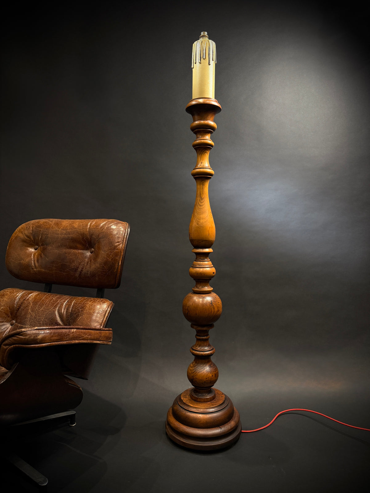 Extra Large Classic Antique Wood Giant Candlestick Floor Lamp