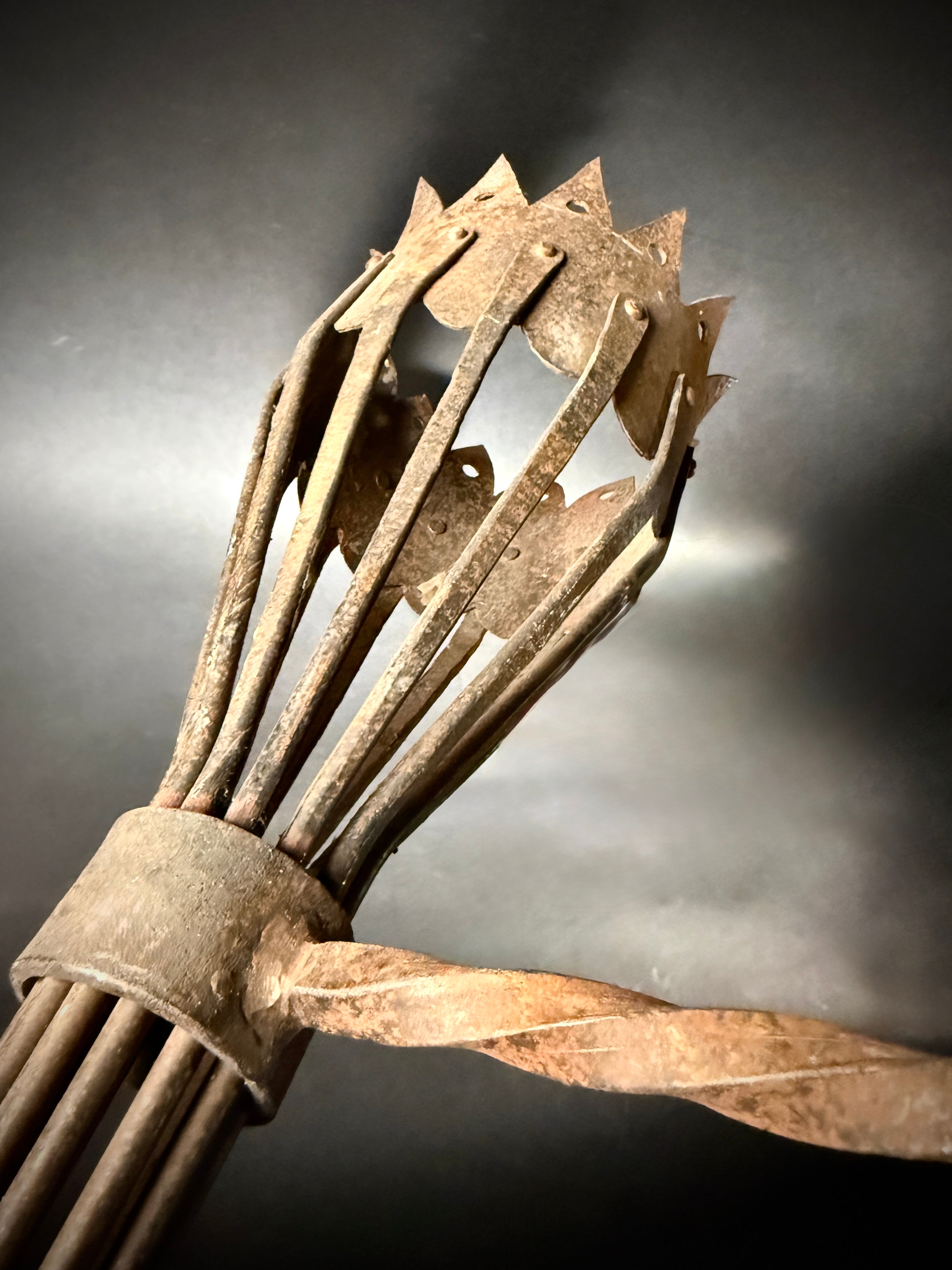 Pair Antique Medieval Wrought Iron Candle Torch Sconces – 55cm Gothic Castle Lanterns, Unwired