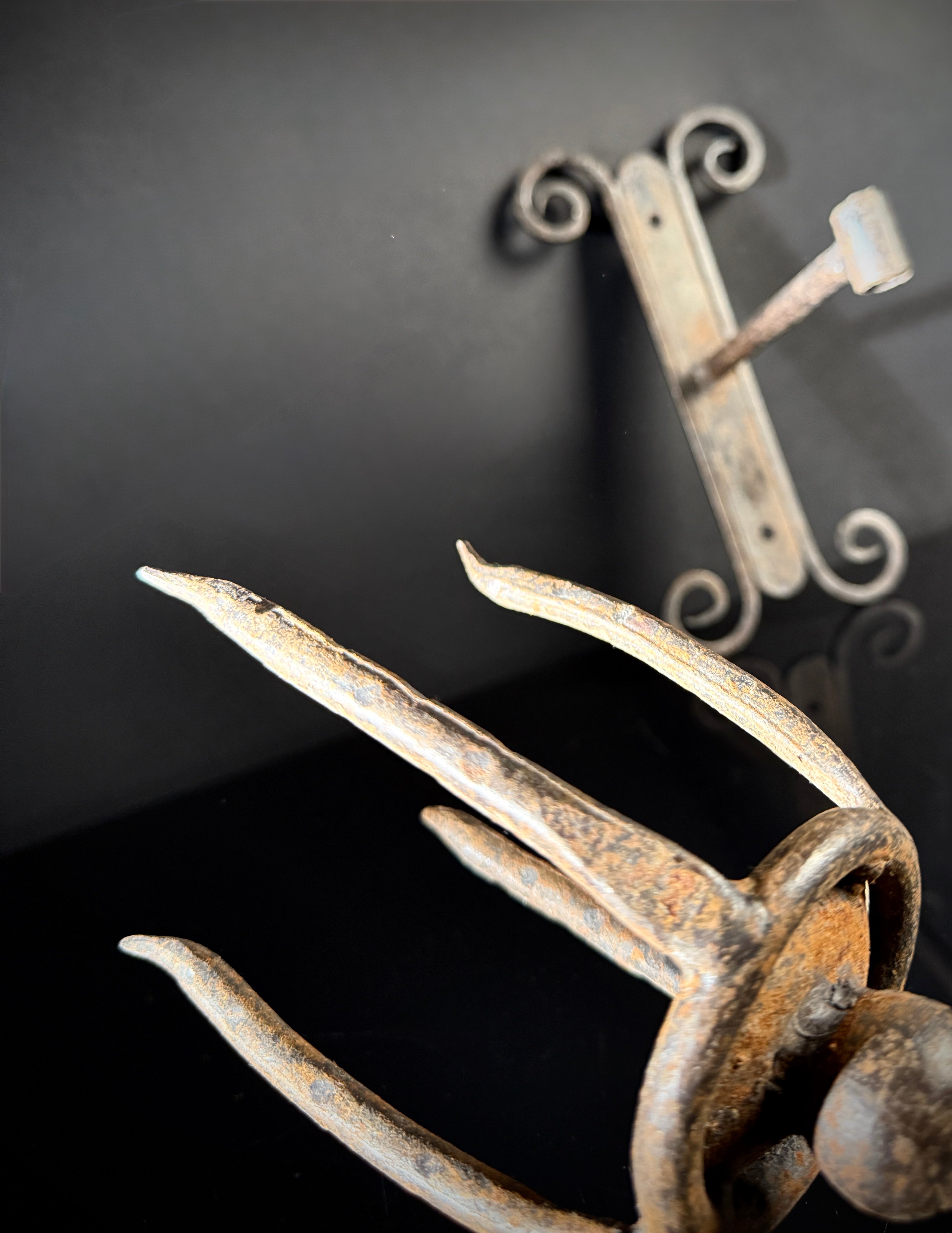 Unusual Pair of Wrought Iron Candle Torchere Sconces  |  Medieval Style  |  Hand-Forged
