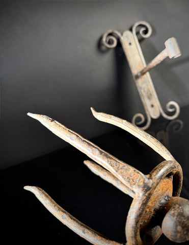 Unusual Pair of Wrought Iron Candle Torchere Sconces  |  Medieval Style  |  Hand-Forged