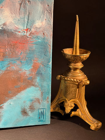 Set x2 Original Abstract Landscape Paintings – Moody Teal/Blue Textured Canvas Art, Stormy Horizons
