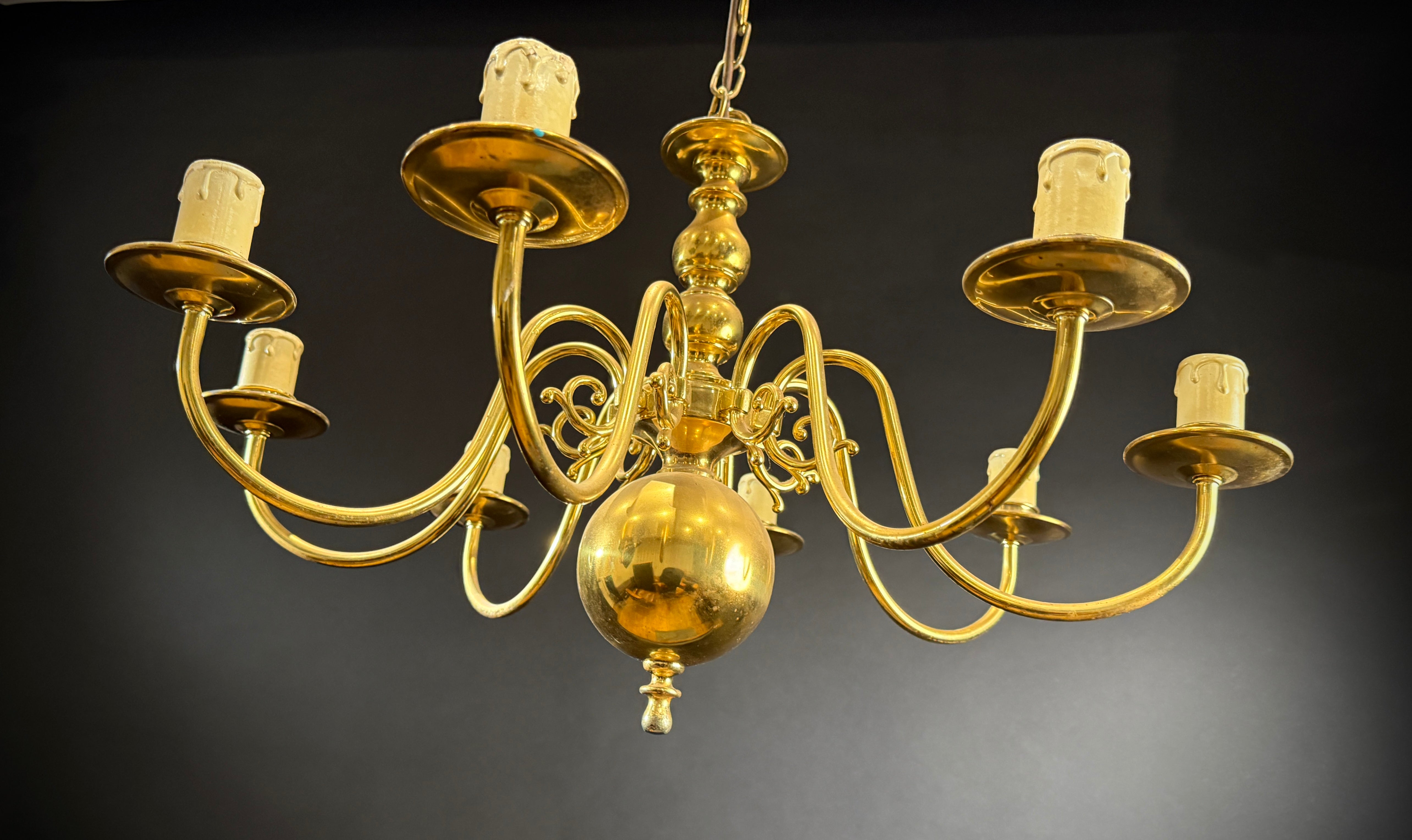 Large Classic Brass 8 Arm Chandelier / Vintage Ceiling Light - Brass Chandelier Light