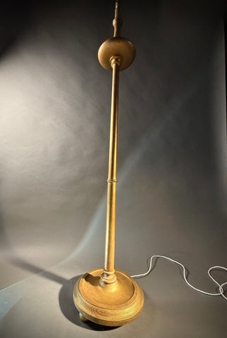 Vintage Gold Wood Floor Lamp – Fluted Turned Column, Candle Saucer, Bun Feet 159cm Tall