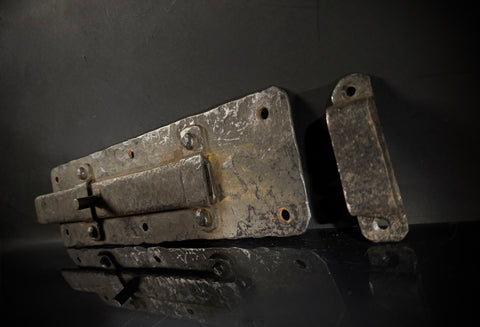 Extra Large Wrought Iron Door Bolt & Catch Set | Hand-Forged Medieval Lever Lock  |  Pre-Drilled Holes (41.5x10cm)