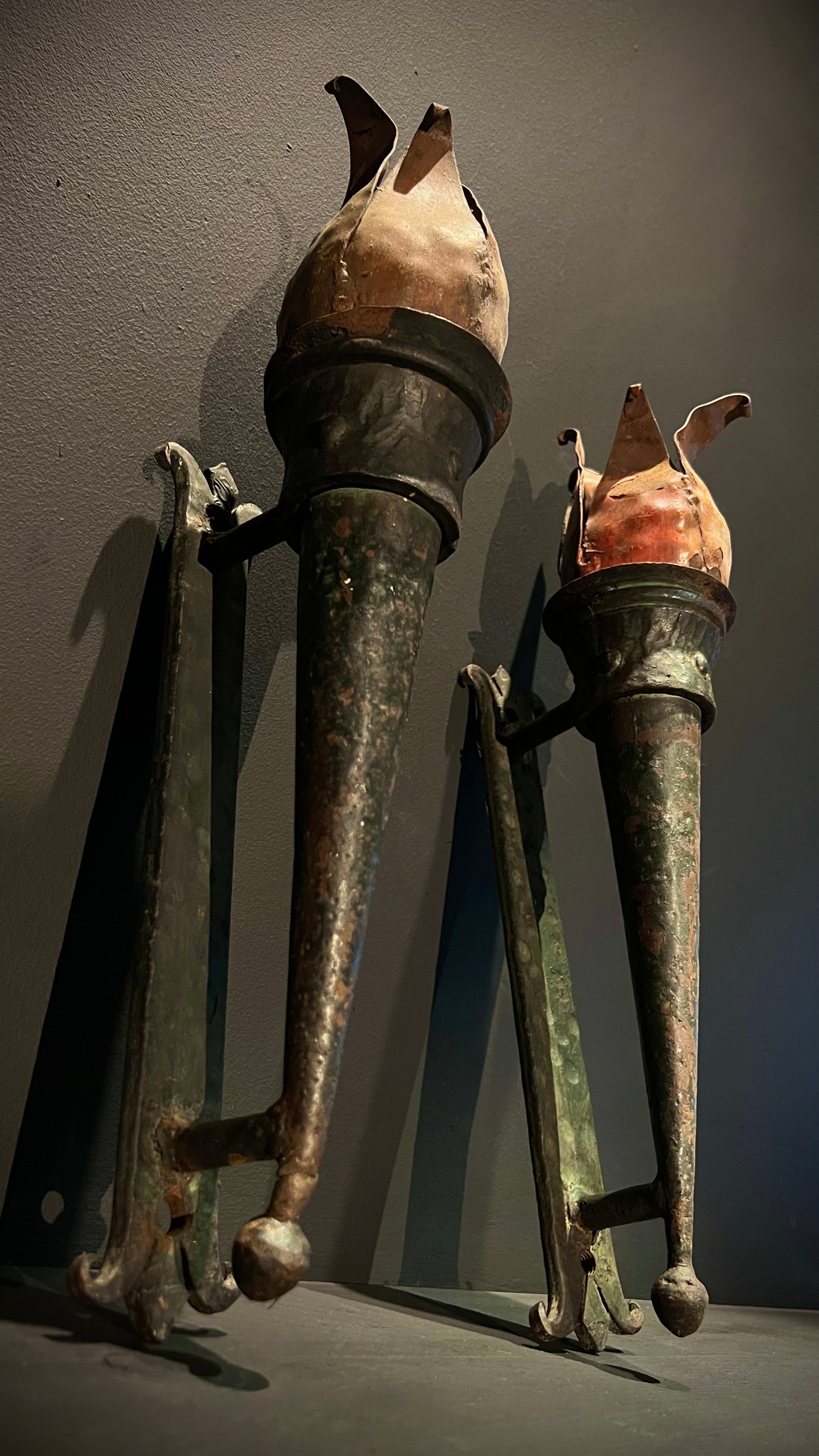 Pair of Large Weighty Antique Iron Wall Sconces | Torchere -Style  | Large