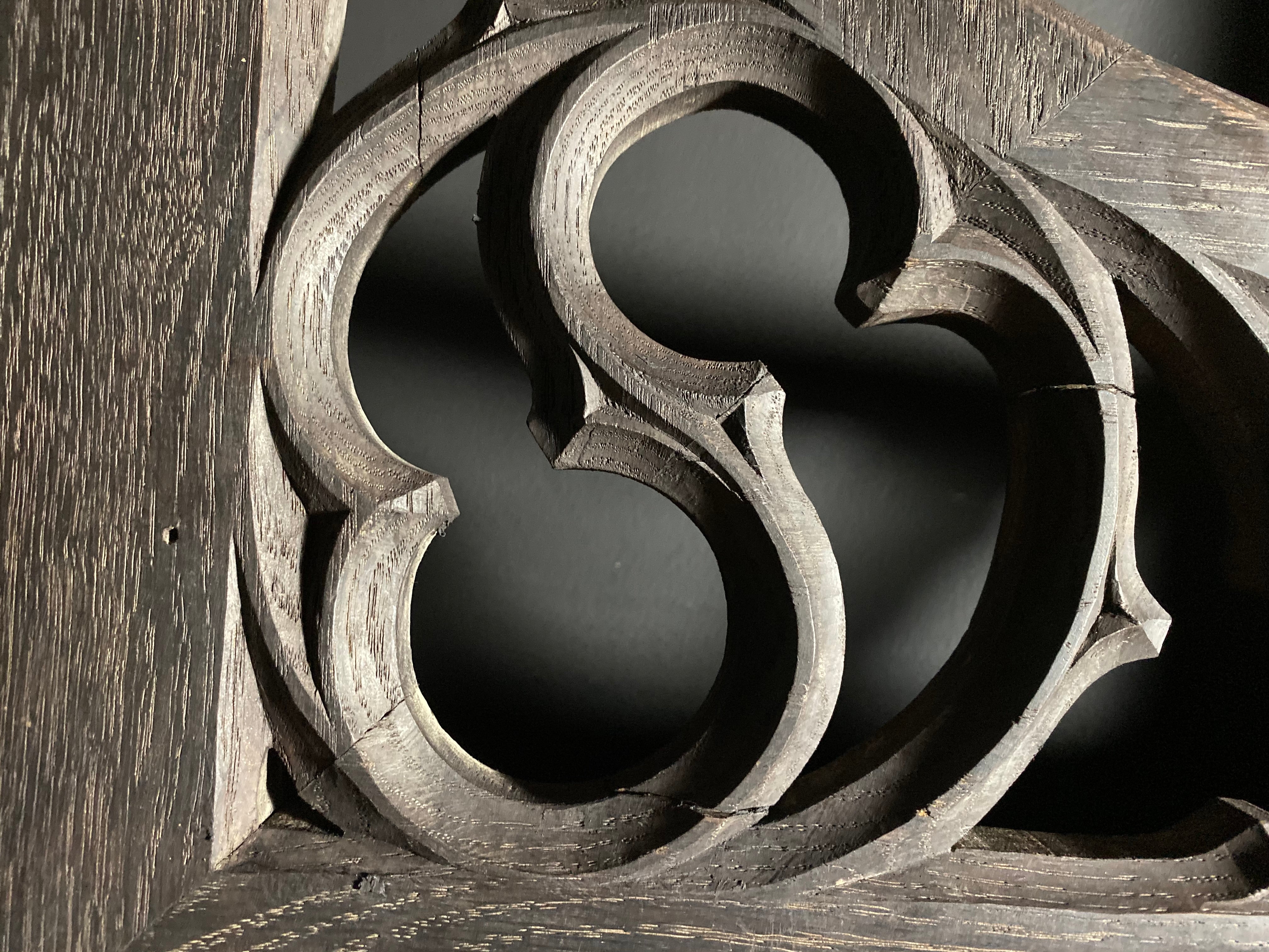 Pair Antique Gothic Oak Arch Panels  |  Large French Salvaged Architectural Wood  |  120cm Width