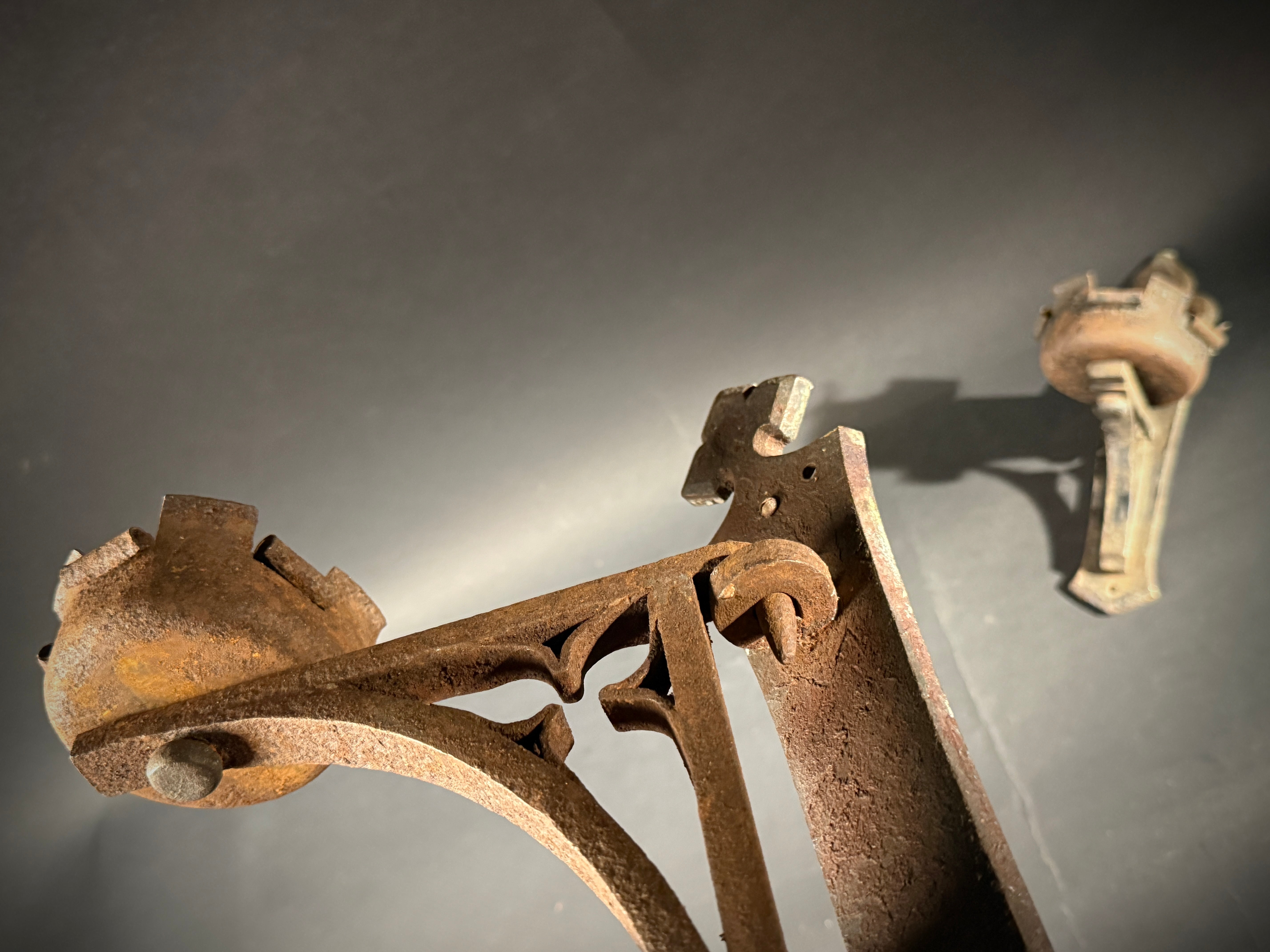 Two Antique Wrought Iron Gothic Wall Sconces – Medieval Wall Lights