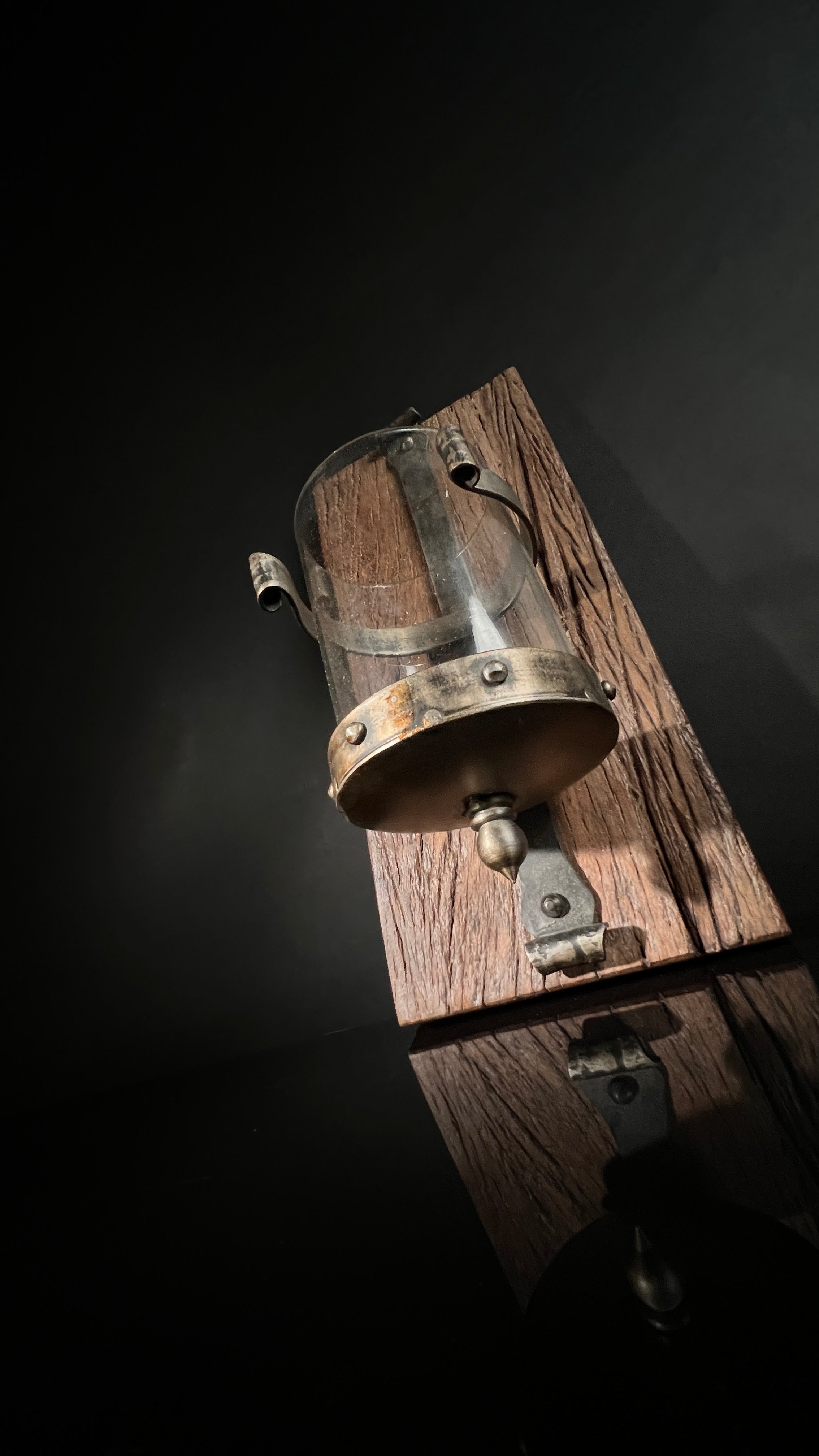 Rustic Wood, Metal, and Glass Candle Holder Wall Sconce