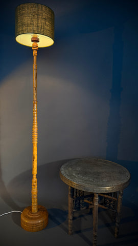 Vintage mid century Floor Lamp - Turned Wood Bobbin Column