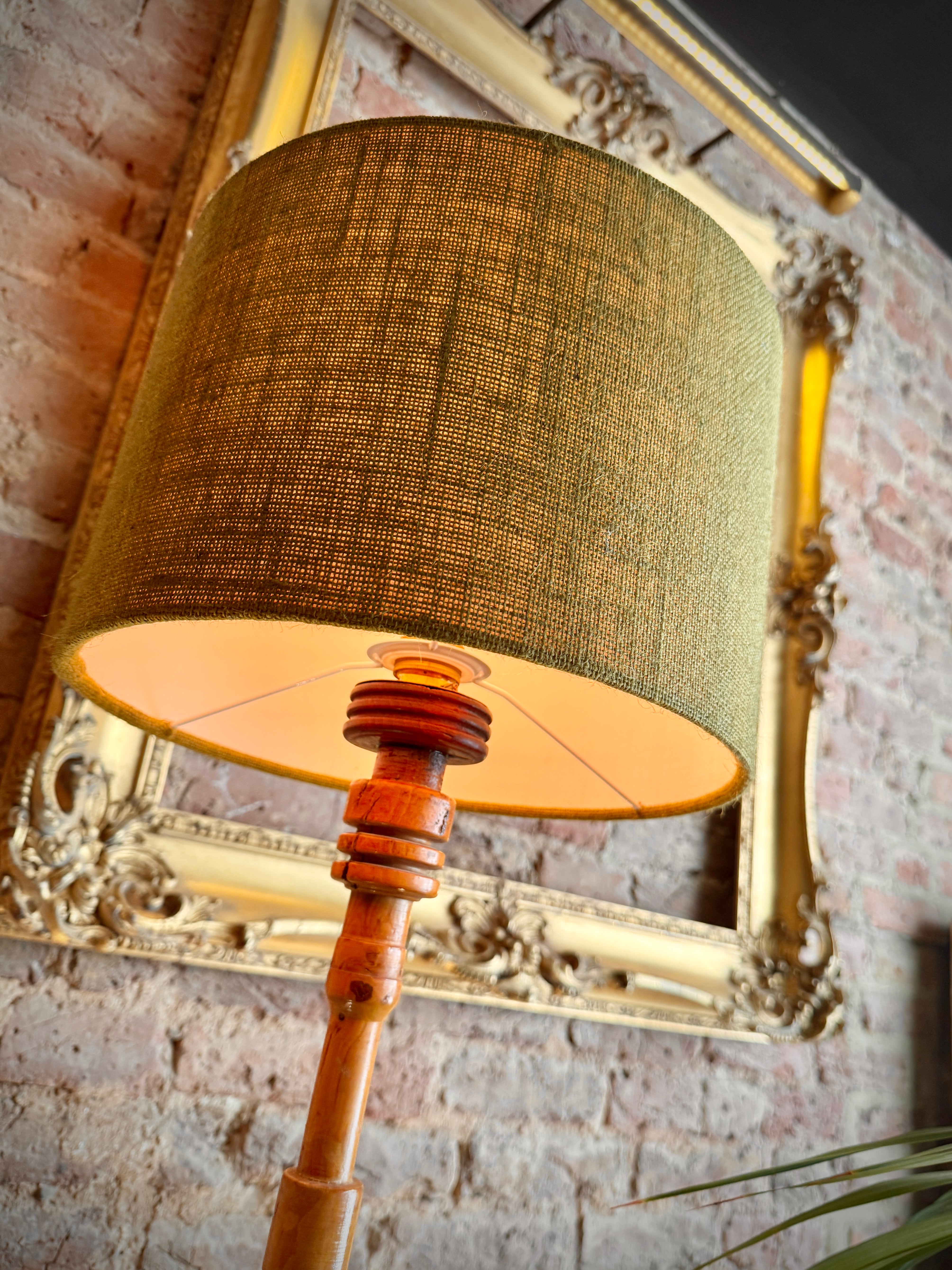 Vintage mid century Floor Lamp - Turned Wood Bobbin Column