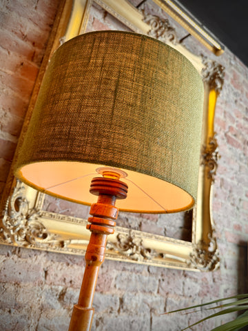 Vintage mid century Floor Lamp - Turned Wood Bobbin Column