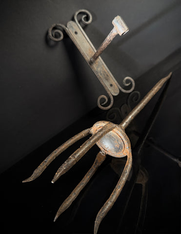 Unusual Pair of Wrought Iron Candle Torchere Sconces  |  Medieval Style  |  Hand-Forged
