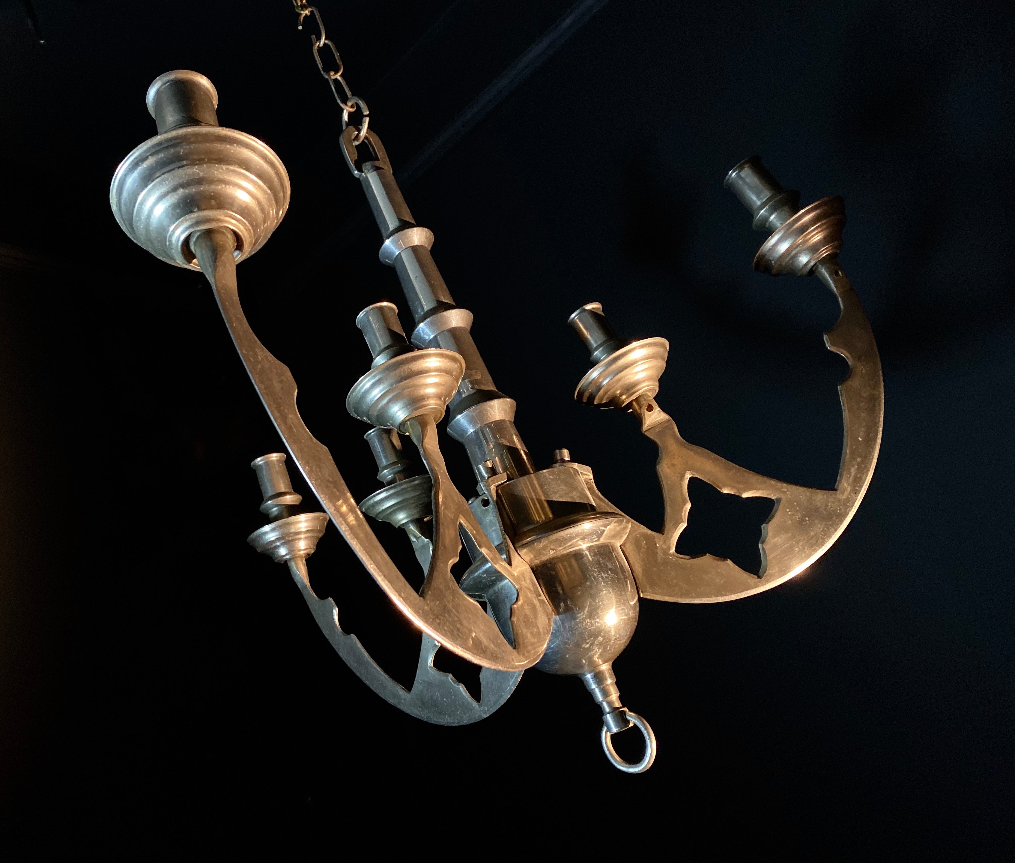 Large Antique Bronze Candle Chandelier | Gothic Design | 3-Arm Candle Light