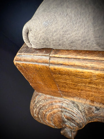 Elegant Antique Stool  |  Grey Leather Upholstery