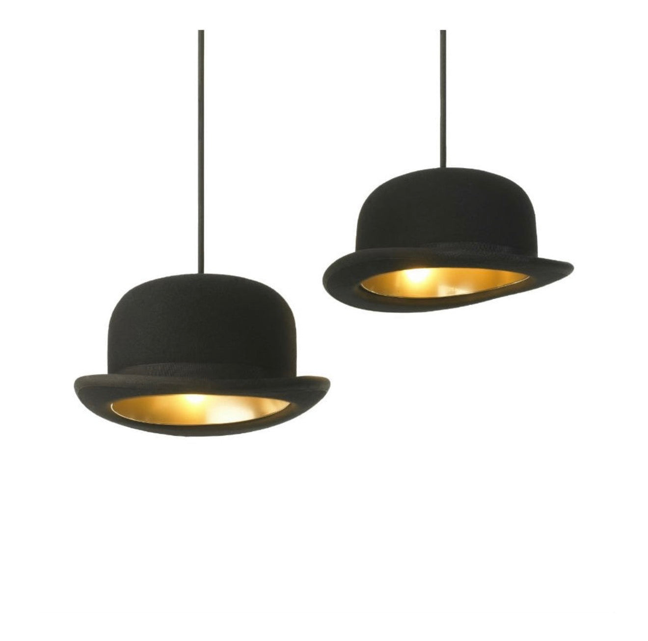 Jeeves & Wooster Bowler Hat Pendant Light – Handcrafted Wool Felt Hat Lamps with Gold Interior
