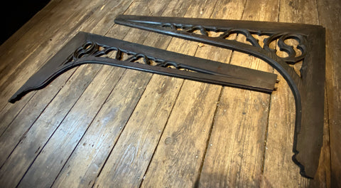 Pair Antique Gothic Oak Arch Panels  |  Large French Salvaged Architectural Wood  |  120cm Width