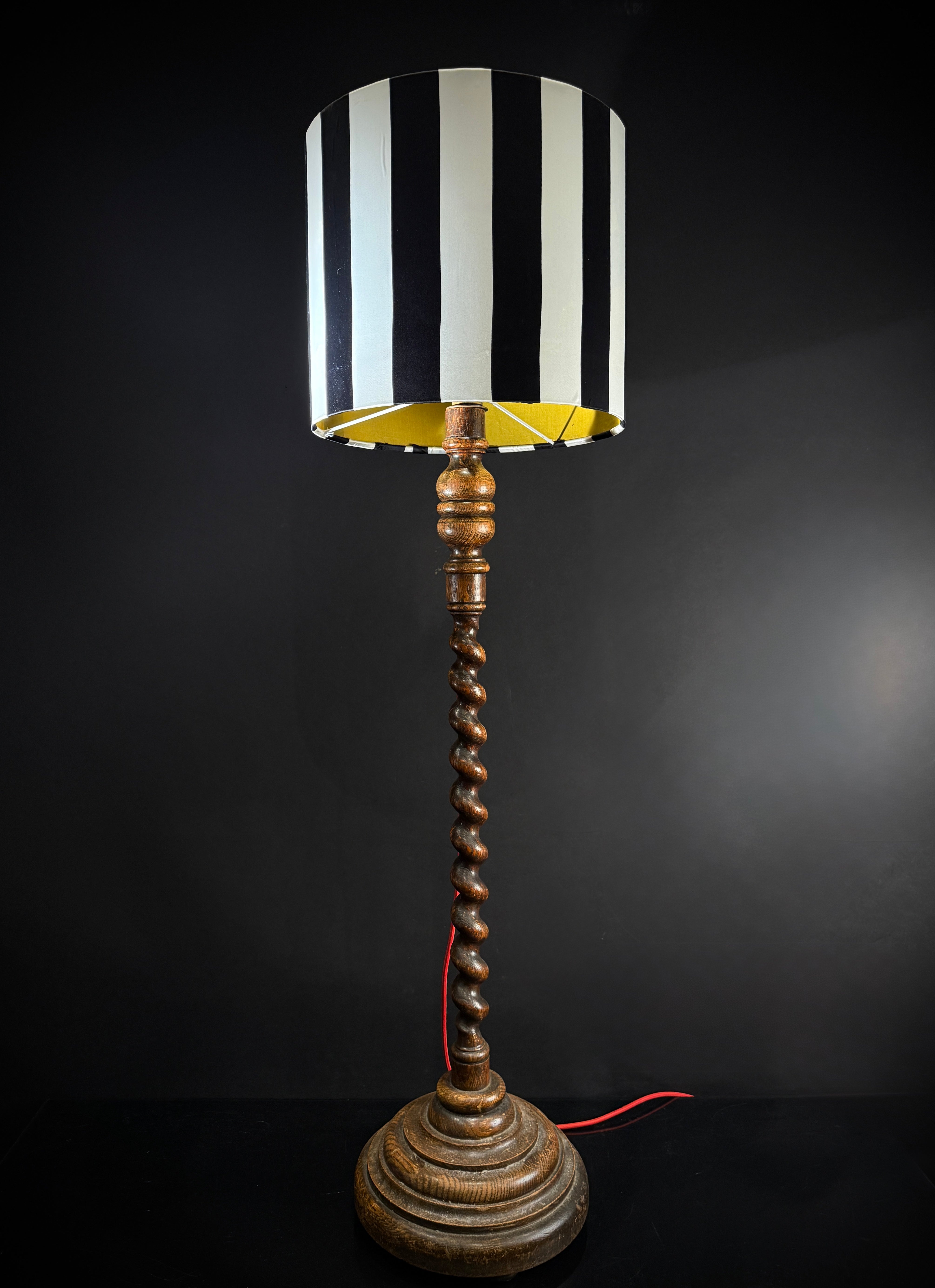 Antique Wood Floor Lamp | Barley Twist Stem, Stepped Base (100cm)
